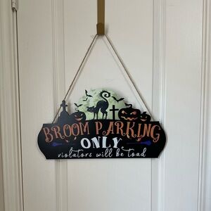 Halloween Broom Parking Wall Sign - Black and Orange